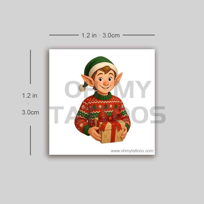 OHMYTATTOOS Festive Elf with Christmas Gift Temporary Tattoo(Set of 3)