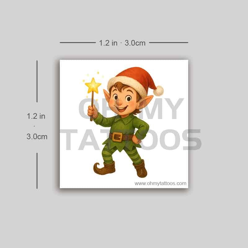 OHMYTATTOOS Festive Elf with Magic Wand Temporary Tattoo(Set of 3)