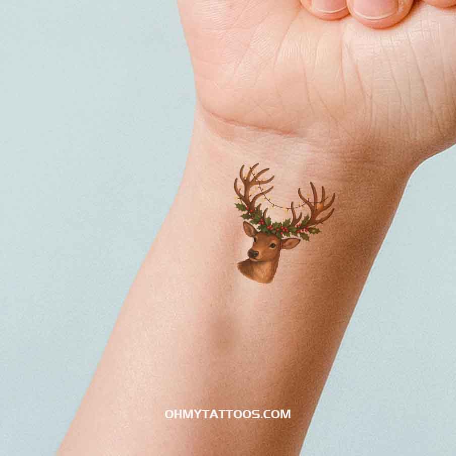 OHMYTATTOOS Festive Reindeer Antlers Temporary Tattoo(Set of 3)