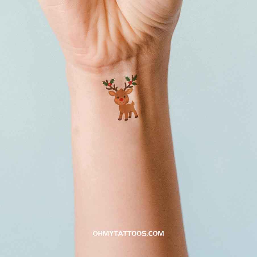 OHMYTATTOOS Festive Reindeer Cartoon Temporary Tattoo(Set of 3)