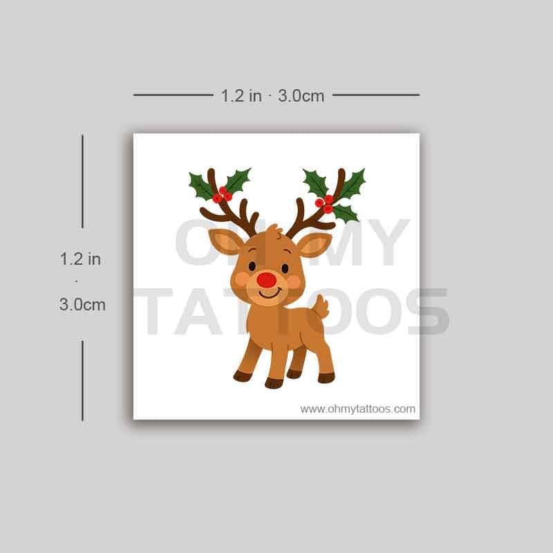 OHMYTATTOOS Festive Reindeer Cartoon Temporary Tattoo(Set of 3)