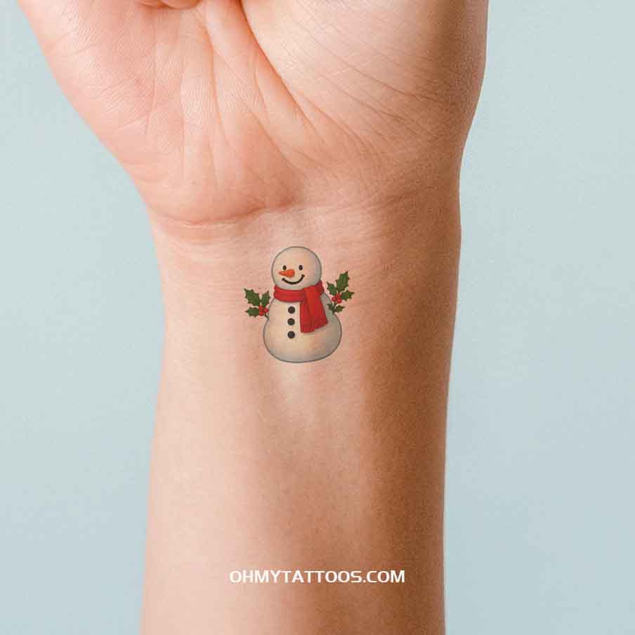 OHMYTATTOOS Festive Snowman with Mistletoe Temporary Tattoo(Set of 3)