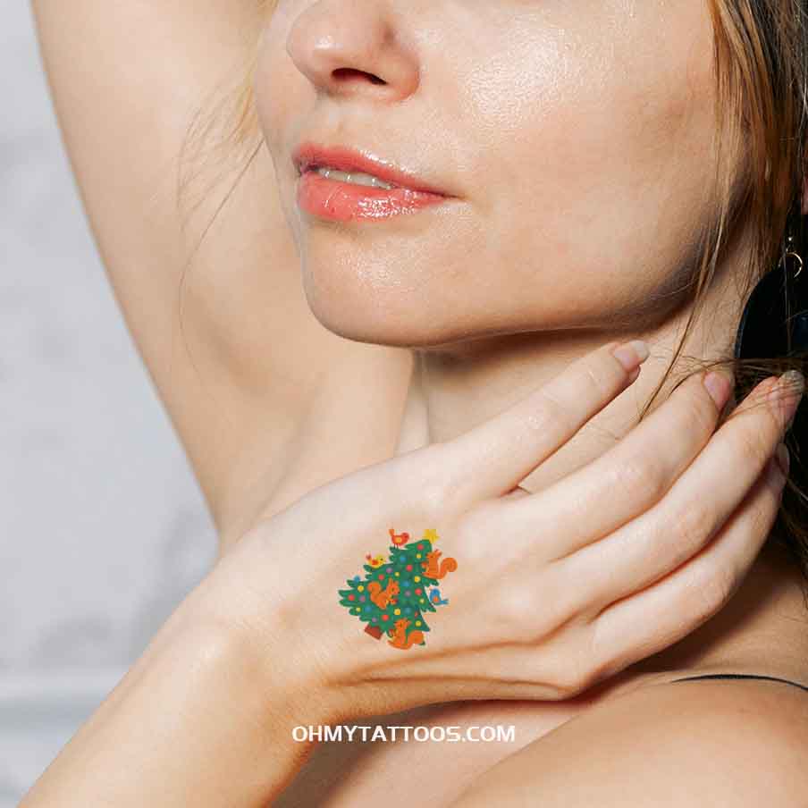 OHMYTATTOOS Festive Tree with Critters Temporary Tattoo (Set of 3)