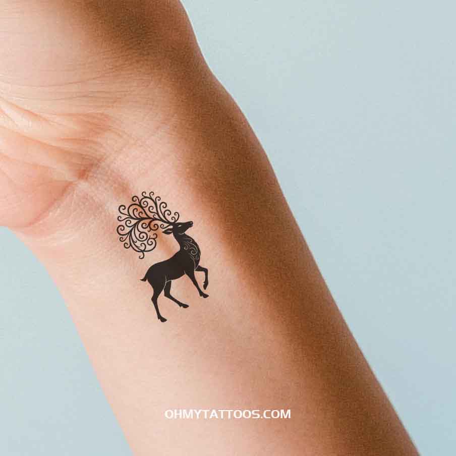 OHMYTATTOOS Floral Antler Reindeer Temporary Tattoo(Set of 3)