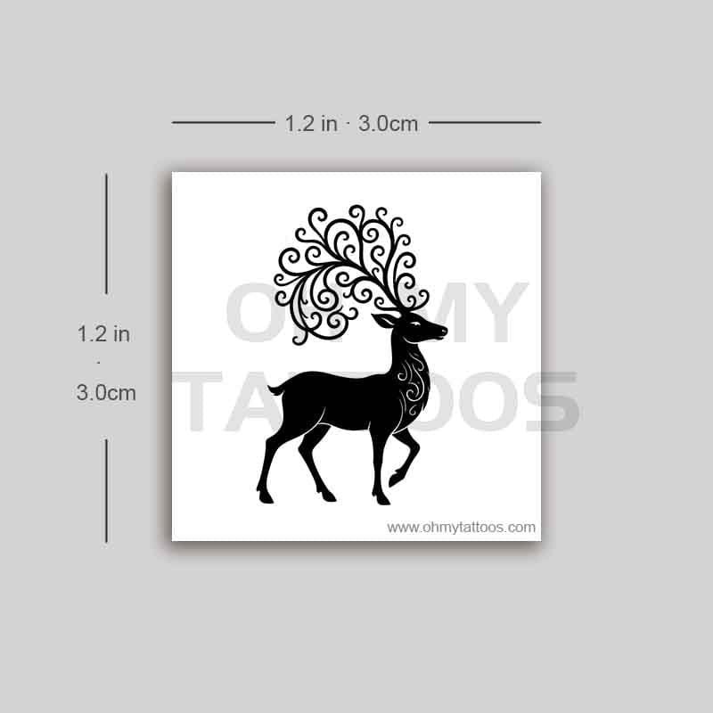 OHMYTATTOOS Floral Antler Reindeer Temporary Tattoo(Set of 3)
