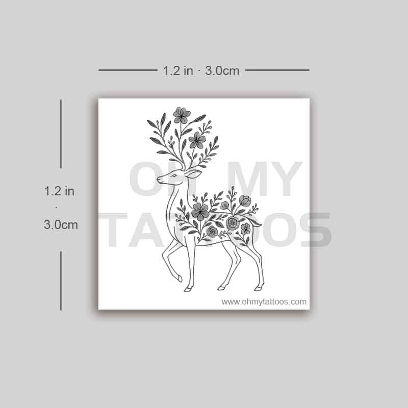 OHMYTATTOOS Floral Reindeer Elegance Temporary Tattoo(Set of 3)