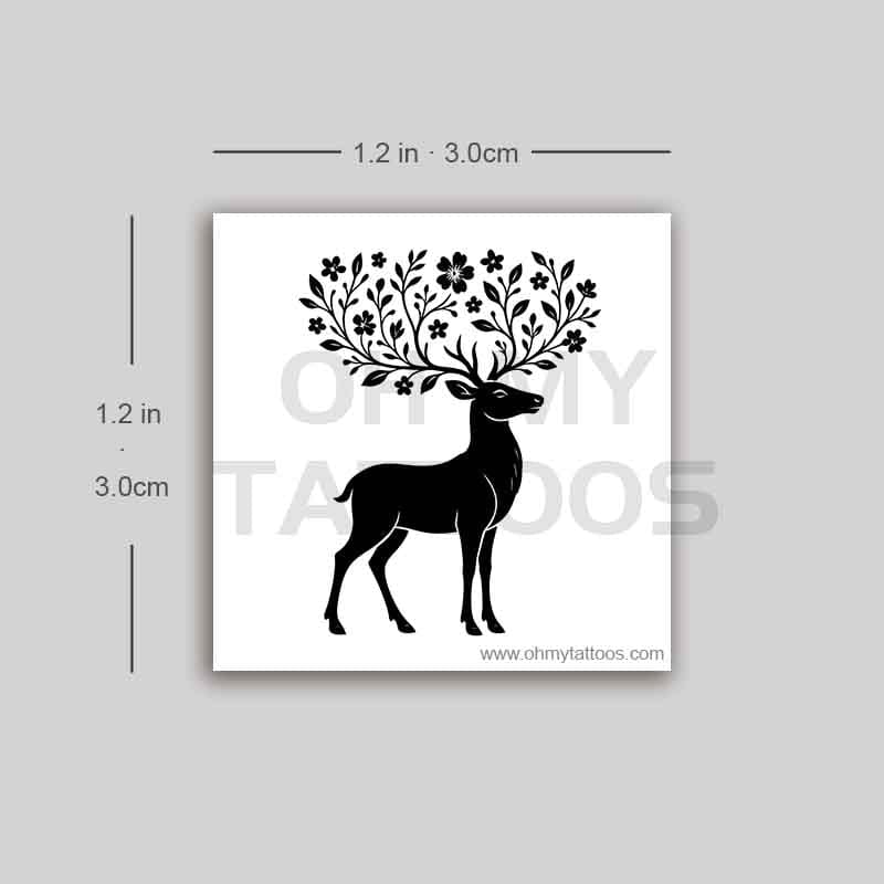 OHMYTATTOOS Floral Reindeer Temporary Tattoo - Elegant Christmas Design(Set of 3)