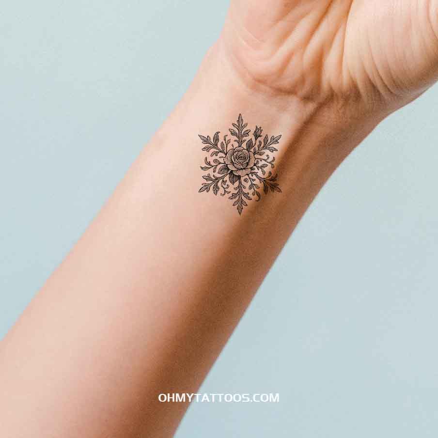OHMYTATTOOS Floral Snowflake Elegance Temporary Tattoo(Set of 3)