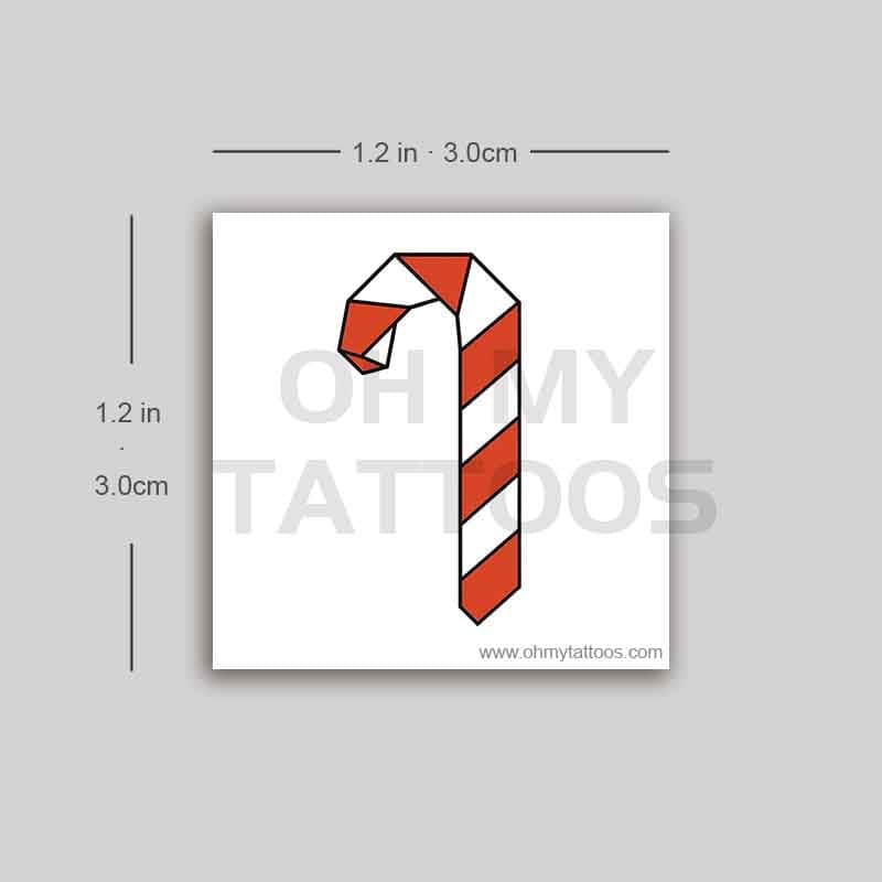 OHMYTATTOOS Geometric Candy Cane Tempoary Tattoo - Modern Christmas Design (Set of 3)