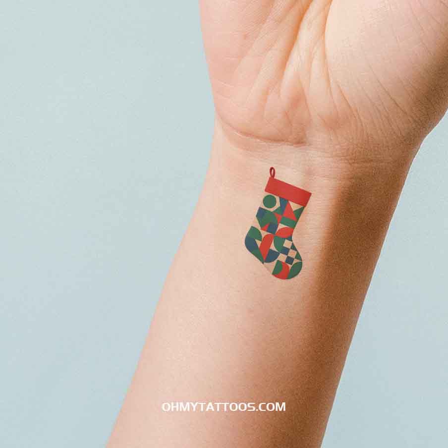 OHMYTATTOOS Geometric Modern Abstract Christmas Stocking Temporary Tattoo(Set of 3)