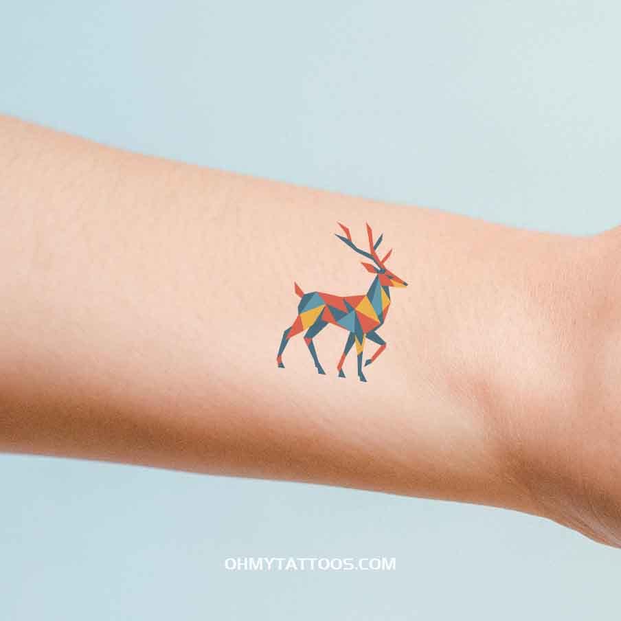 OHMYTATTOOS Geometric Reindeer Art Temporary Tattoo(Set of 3)