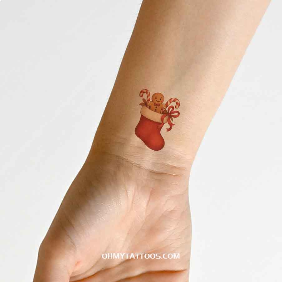 OHMYTATTOOS Gingerbread Man Christmas Stocking Temporary Tattoo(Set of 3)