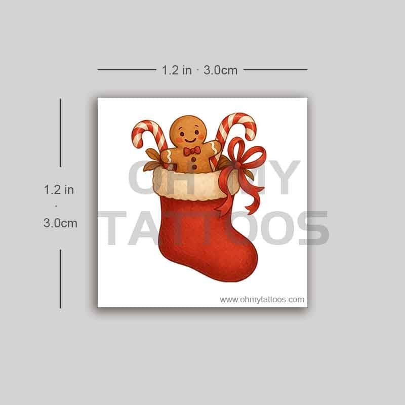 OHMYTATTOOS Gingerbread Man Christmas Stocking Temporary Tattoo(Set of 3)