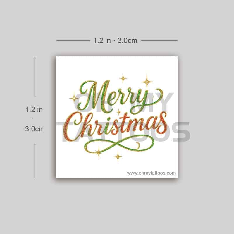 OHMYTATTOOS Glittery Merry Christmas in Red and Green Temporary Tattoo(Set of 3)
