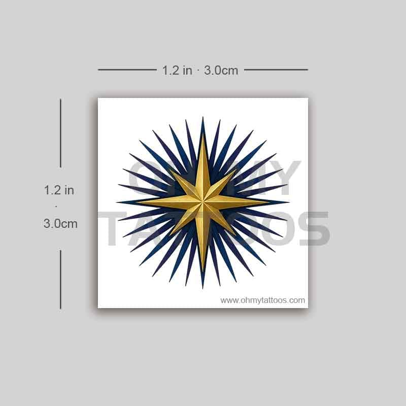 OHMYTATTOOS Gold and Blue Star of Bethlehem with Radiating Stripes Temporary Tattoo(Set of 3)