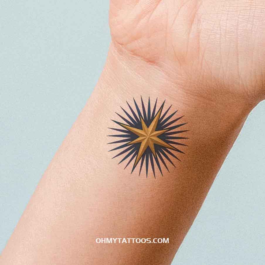 OHMYTATTOOS Gold and Blue Star of Bethlehem with Radiating Stripes Temporary Tattoo(Set of 3)