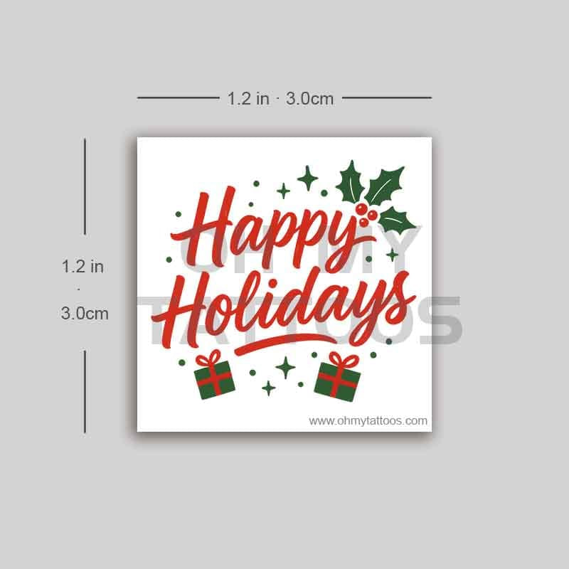 OHMYTATTOOS "Happy Holidays" Festive Message Temporary Tattoo(Set of 3)