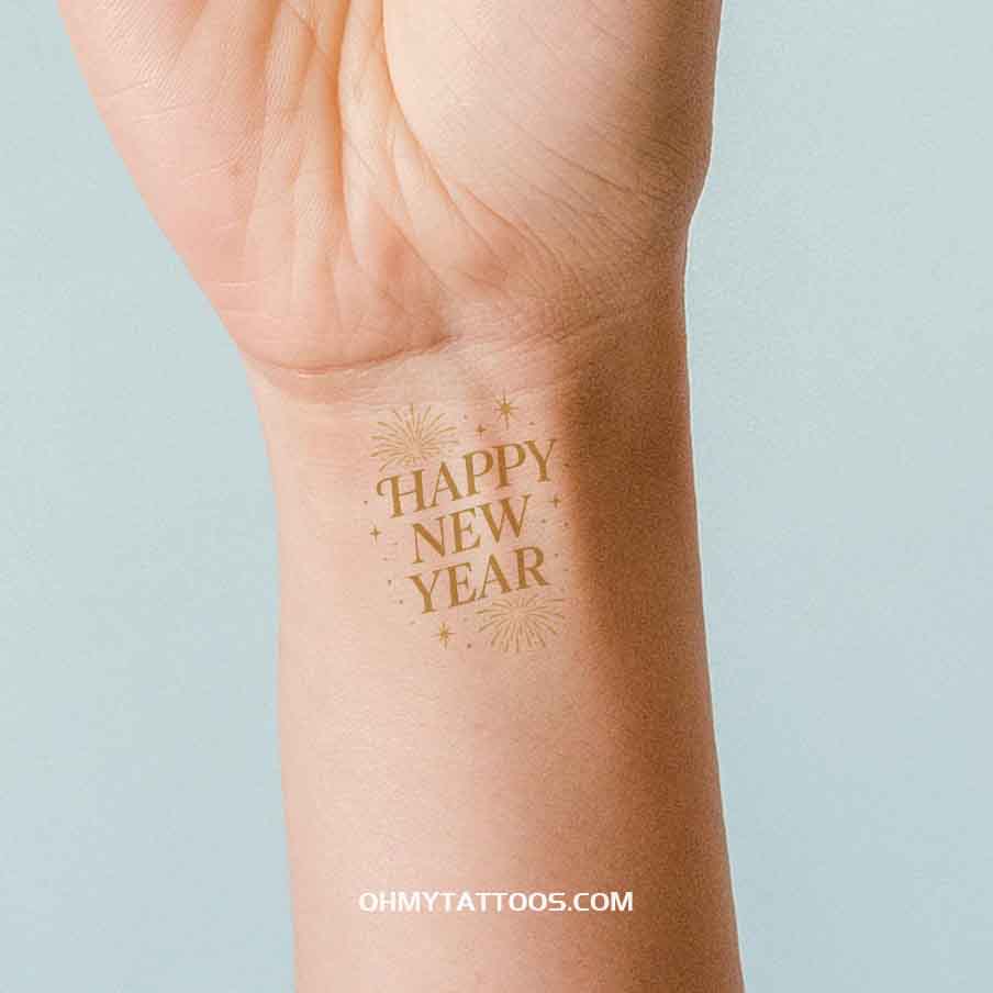OHMYTATTOOS "Happy New Year" Fireworks Temporary Tattoo(Set of 3)