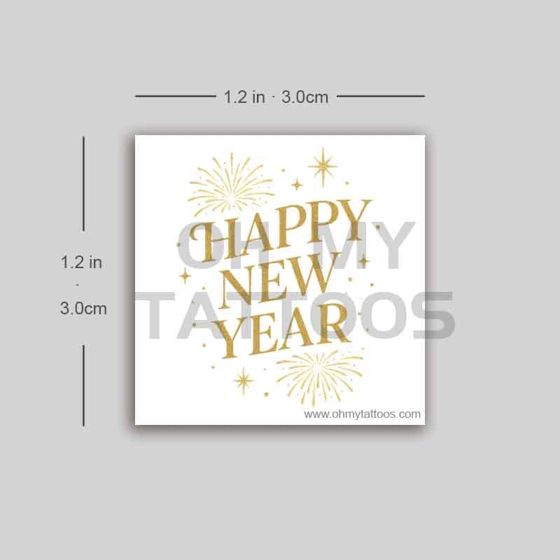 OHMYTATTOOS "Happy New Year" Fireworks Temporary Tattoo(Set of 3)