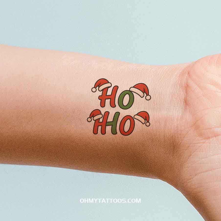 OHMYTATTOOS Ho Ho Ho Santa Hat Temporary Tattoo(Set of 3)