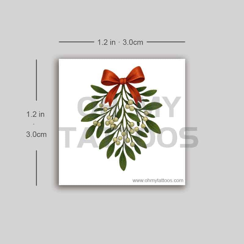 OHMYTATTOOS Holly Leaves with Red Ribbon and Bow Temporary Tattoo(Set of 3)