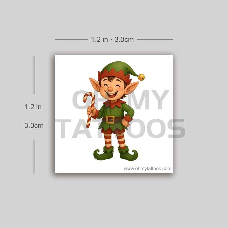 OHMYTATTOOS Jolly Christmas Elf with Candy Cane Temporary Tattoo(Set of 3)