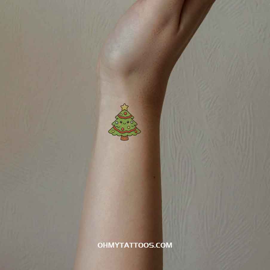 OHMYTATTOOS Kawaii Christmas Tree Temporary Tattoo (Set of 3)