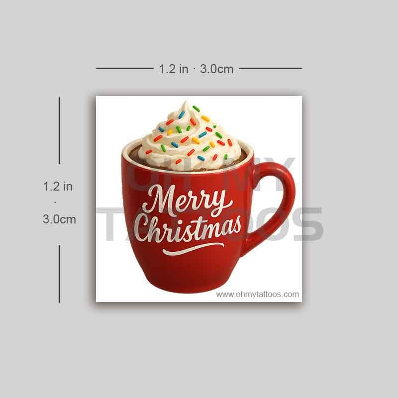 OHMYTATTOOS Merry Christmas Hot Chocolate Mug with Sprinkles Temporary Tattoo(Set of 3)