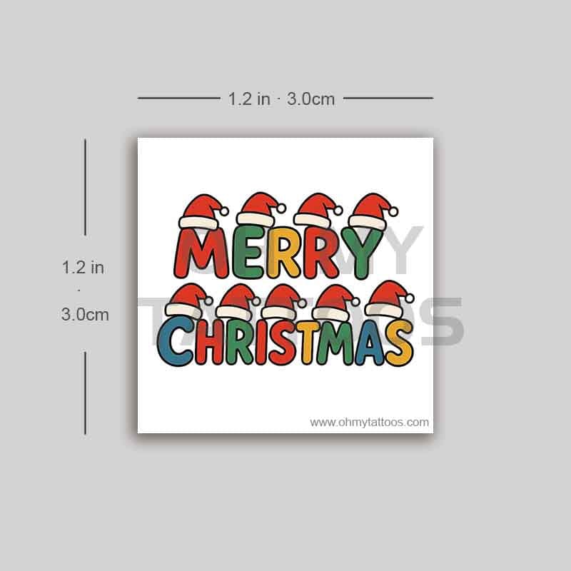 OHMYTATTOOS Merry Christmas with Santa Hat Temporary Tattoo(Set of 3)