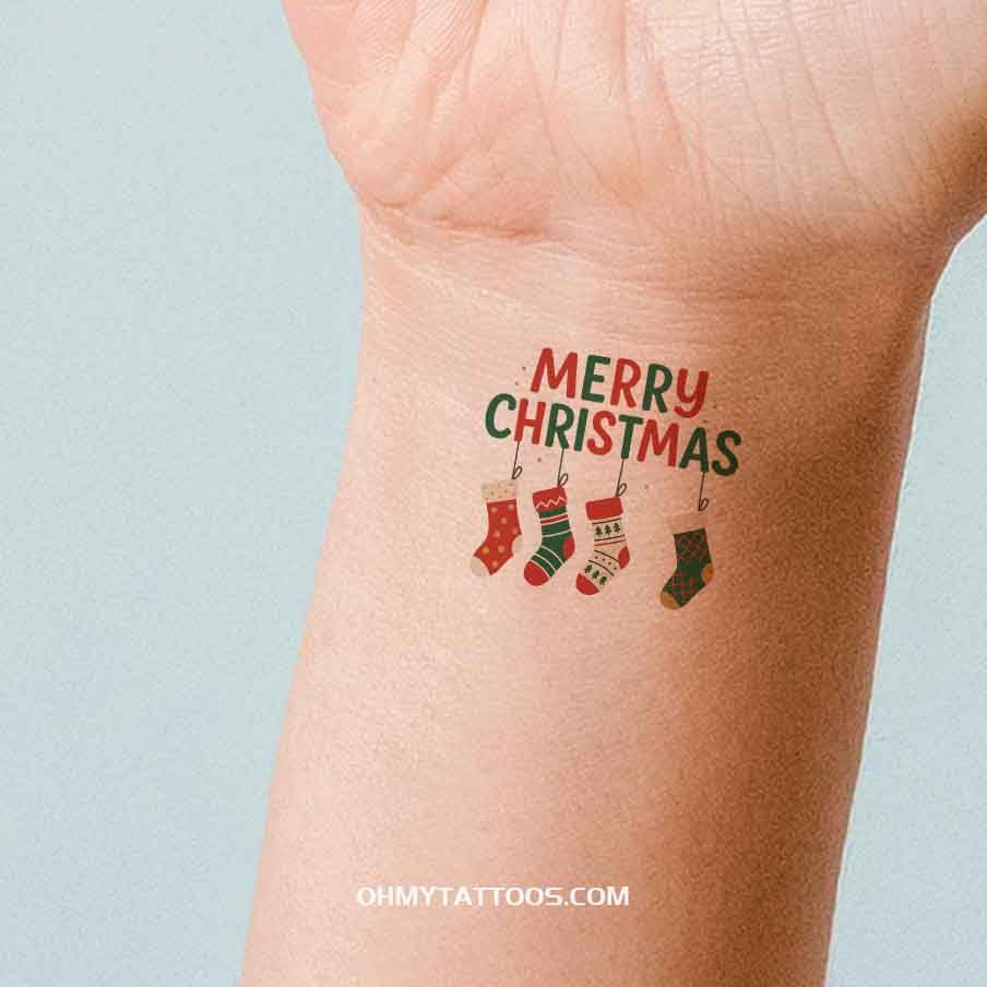 OHMYTATTOOS Merry Christmas with Stockings Temporary Tattoo(Set of 3)