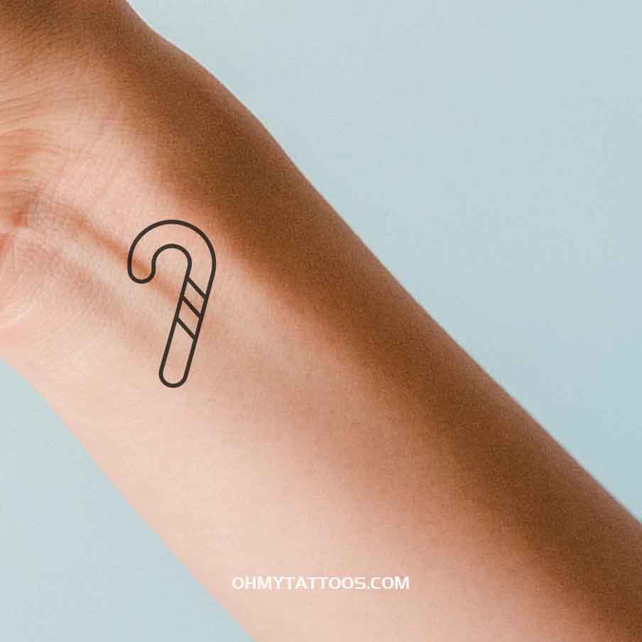 OHMYTATTOOS Minimalist Candy Cane Temporary Tattoo - Modern Christmas Design (Set of 3)