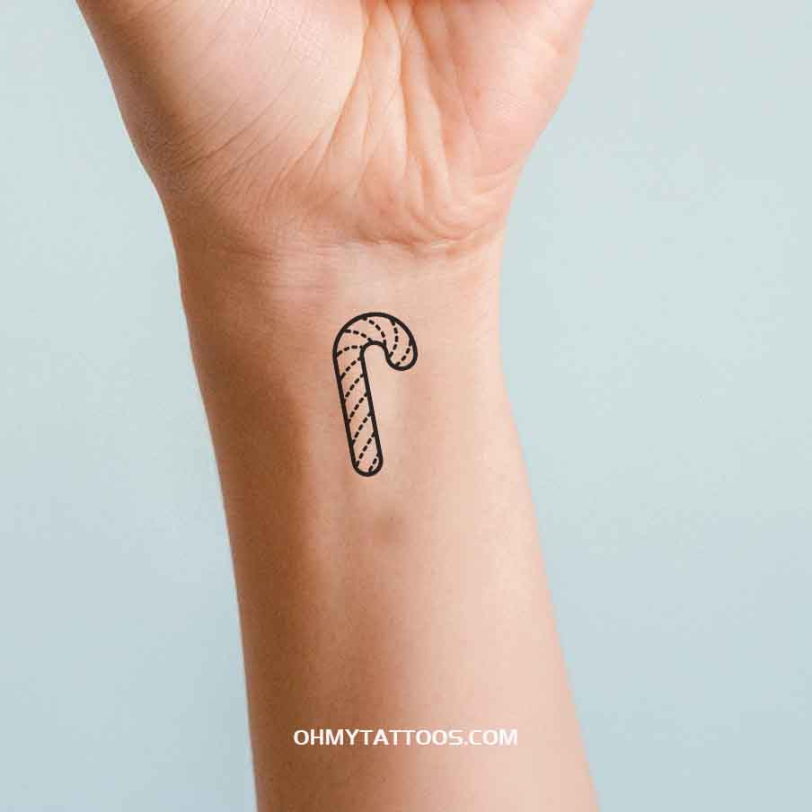 OHMYTATTOOS Minimalist Candy Cane Temporary Tattoo - Sleek Christmas Design (Set of 3)