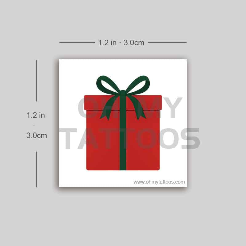 OHMYTATTOOS Minimalist Christmas Gift Box with Ribbon Temporary Tattoo(Set of 3)