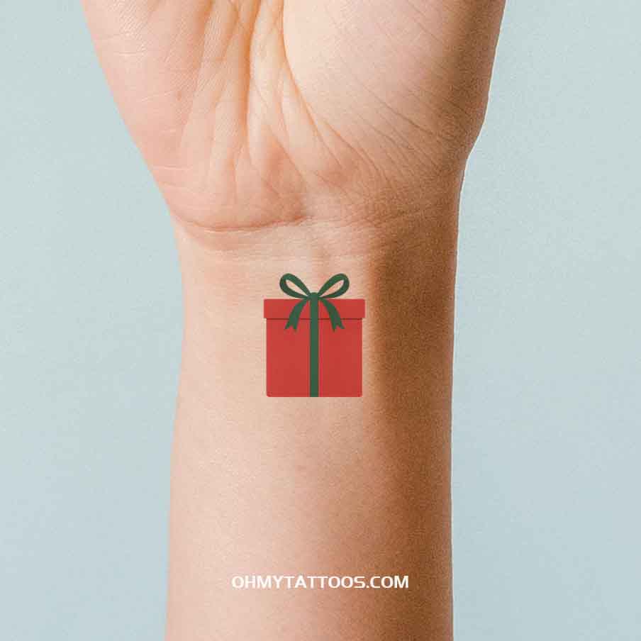 OHMYTATTOOS Minimalist Christmas Gift Box with Ribbon Temporary Tattoo(Set of 3)