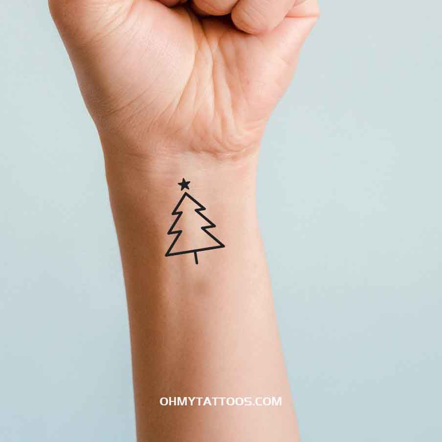 OHMYTATTOOS Minimalist Christmas Tree with Star Temporary Tattoo (Set of 3)