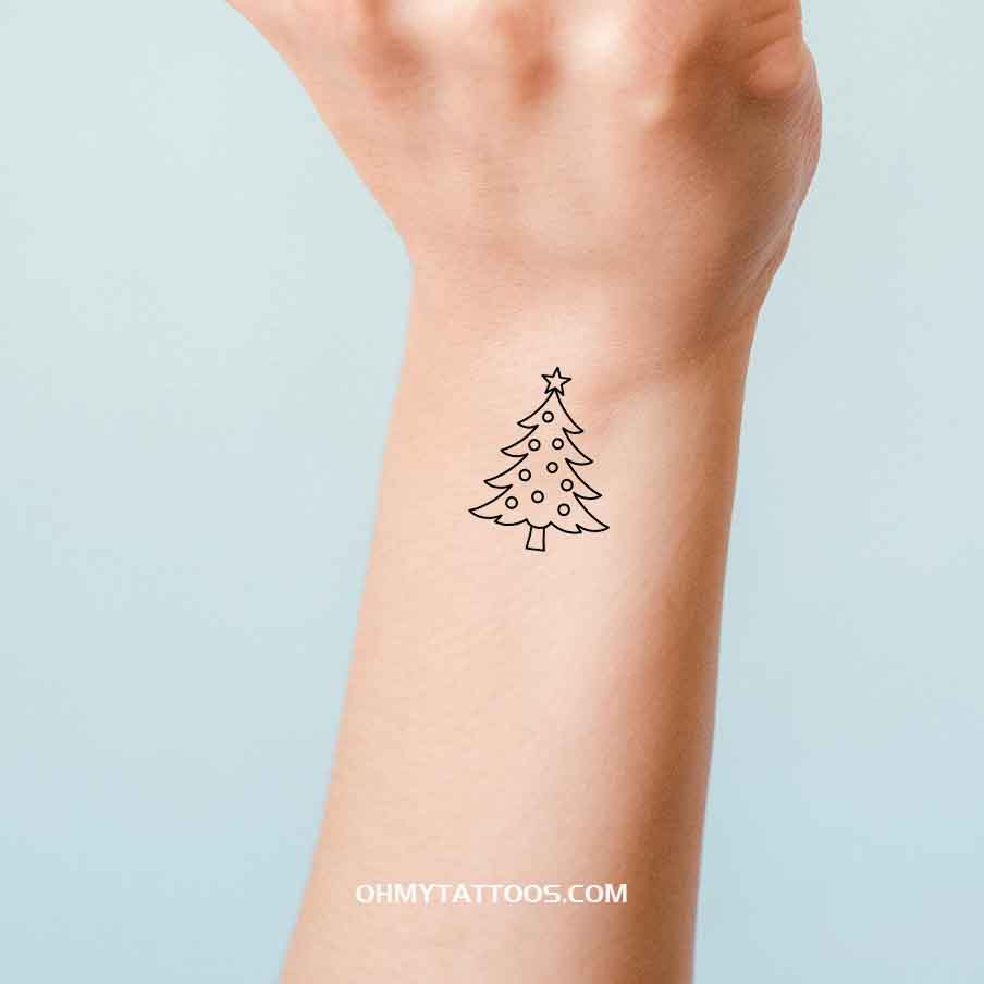 OHMYTATTOOS Minimalist Christmas Tree2 Temporary Tattoo (Set of 3)