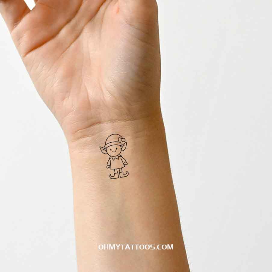 OHMYTATTOOS Minimalist Elf Christmas Temporary Tattoo(Set of 3)