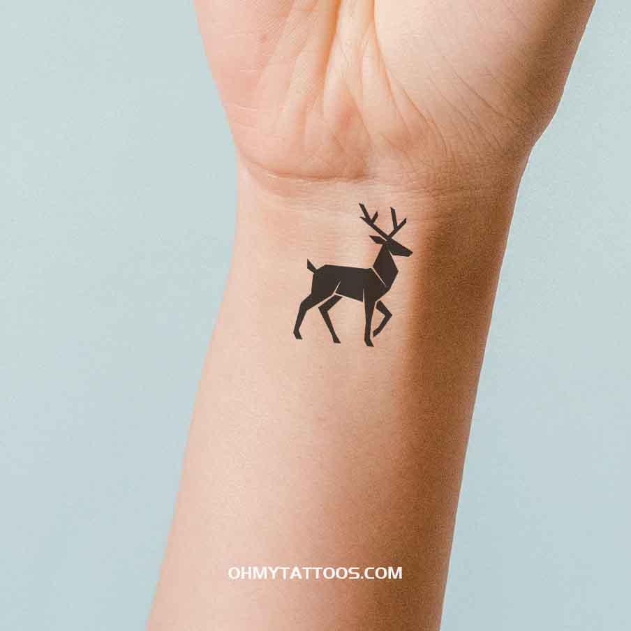 OHMYTATTOOS Minimalist Geometric Reindeer Temporary Tattoo(Set of 3)