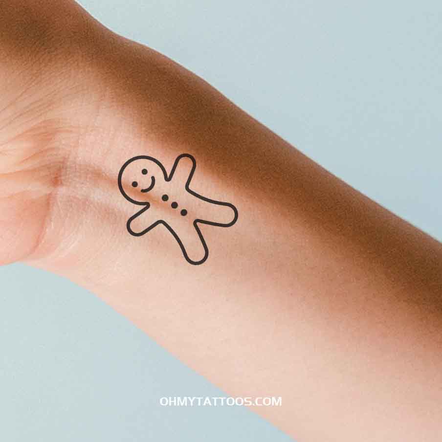 OHMYTATTOOS Minimalist Gingerbread Man Temporary Tattoo(Set of 3)