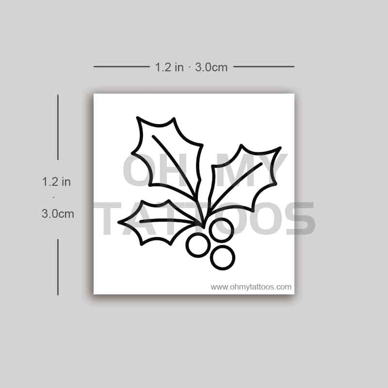 OHMYTATTOOS Minimalist Holly Leaves with Simple Outline Temporary Tattoo (Set of 3)