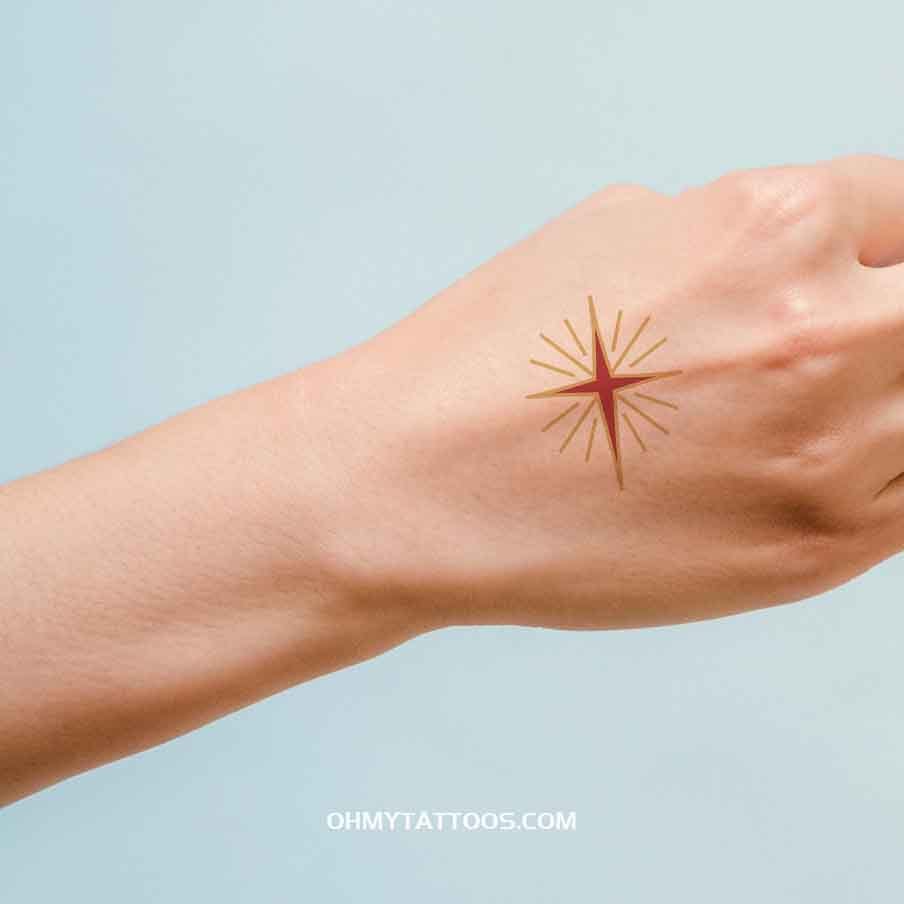 OHMYTATTOOS Minimalist Star of Bethlehem with Radiating Lines Temporary Tattoo(Set of 3)