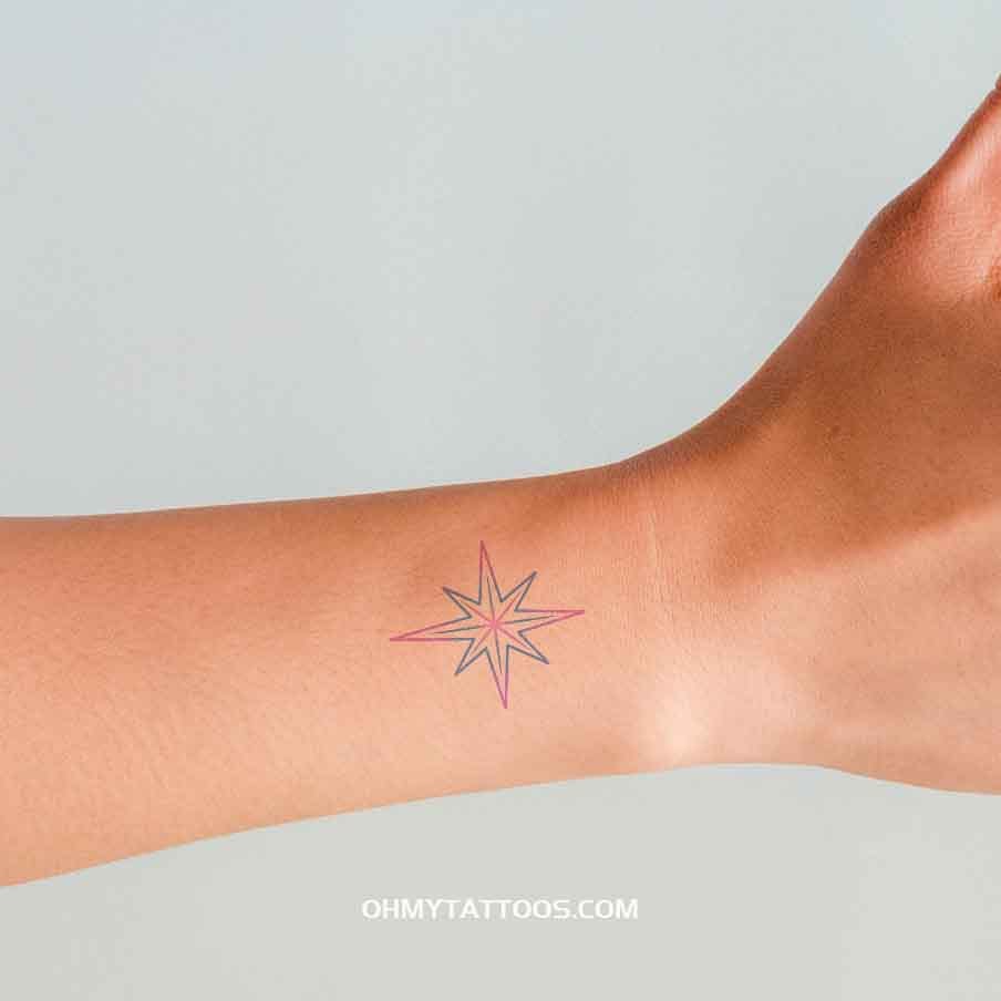 OHMYTATTOOS Modern Star of Bethlehem with Neon Glow Temporary Tattoo(Set of 3)