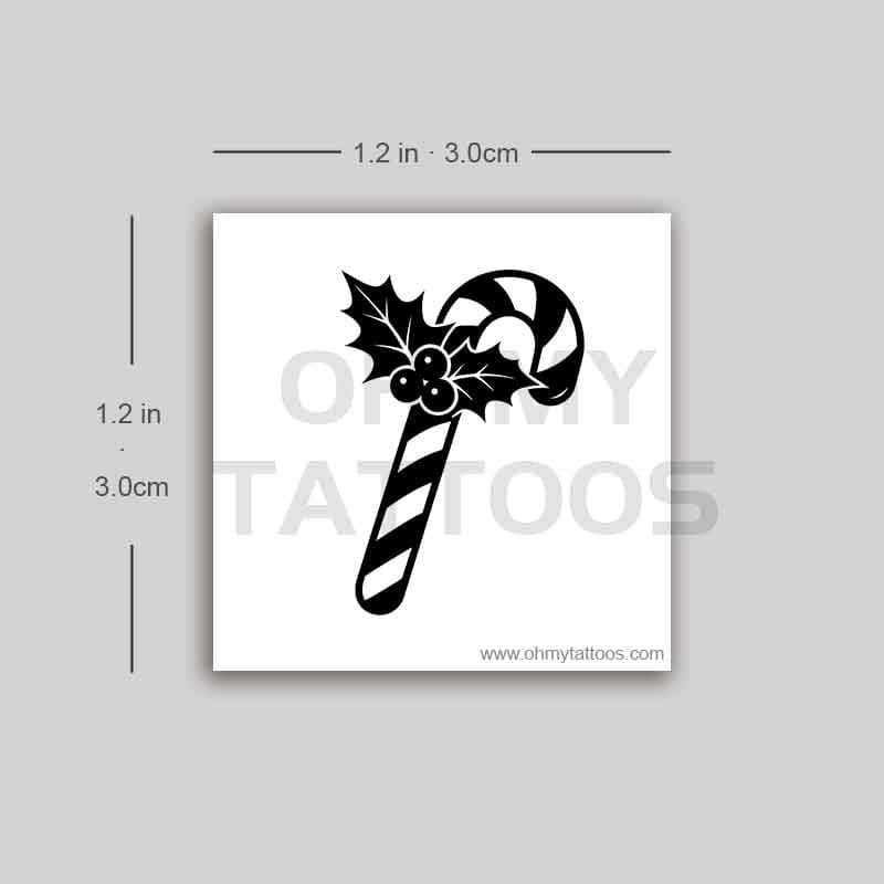 OHMYTATTOOS Monochrome Candy Cane Temporary Tattoo - Christmas Holiday Design(Set of 3)