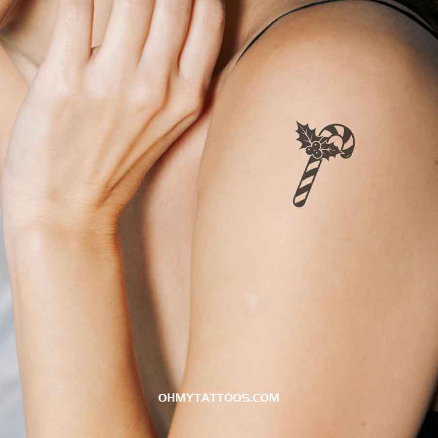 OHMYTATTOOS Monochrome Candy Cane Temporary Tattoo - Christmas Holiday Design(Set of 3)
