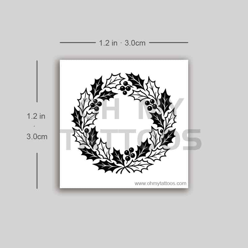 OHMYTATTOOS Monochrome Holly Wreath Temporary Tattoo(Set of 3)
