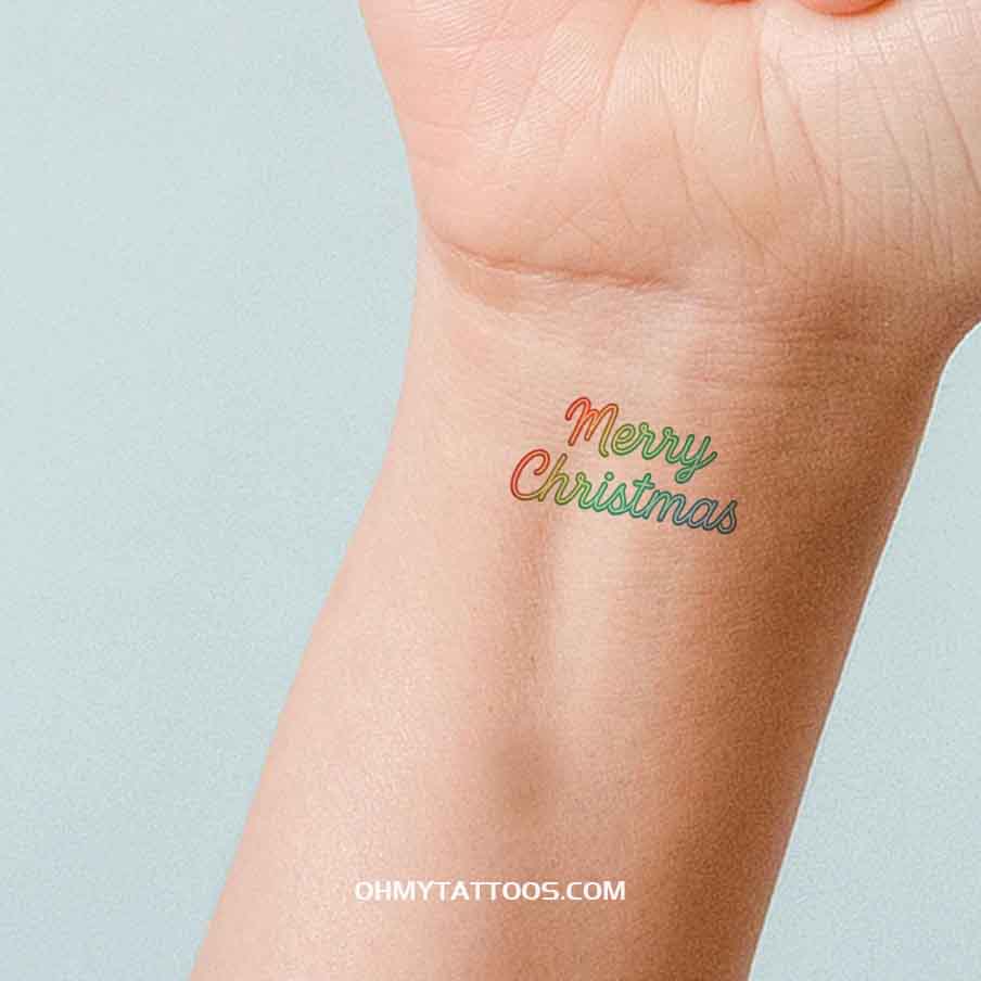 OHMYTATTOOS Neon Merry Christmas Temporary Tattoo(Set of 3)