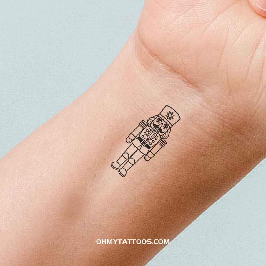 OHMYTATTOOS Nutcracker Soldier in Black and White with Bold Lines Temporary Tattoo(Set of 3)
