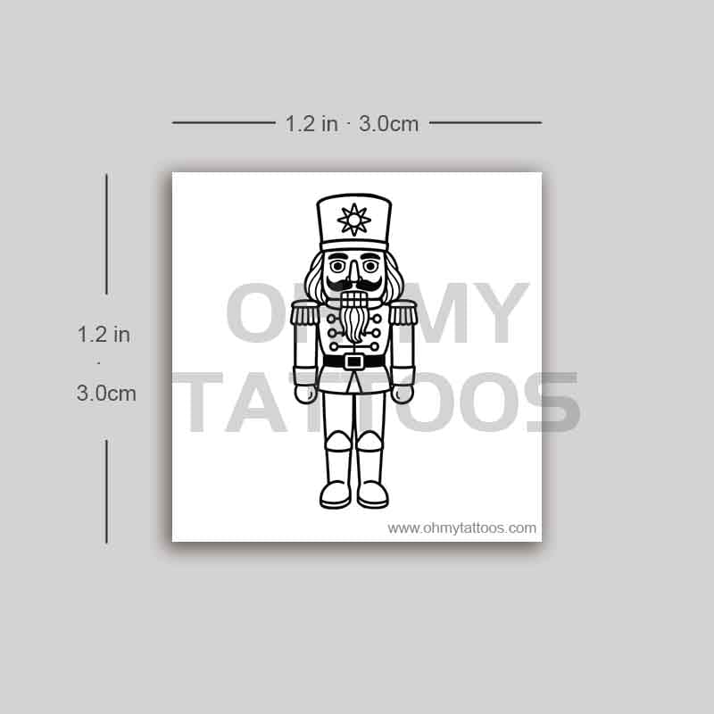 OHMYTATTOOS Nutcracker Soldier in Black and White with Bold Lines Temporary Tattoo(Set of 3)