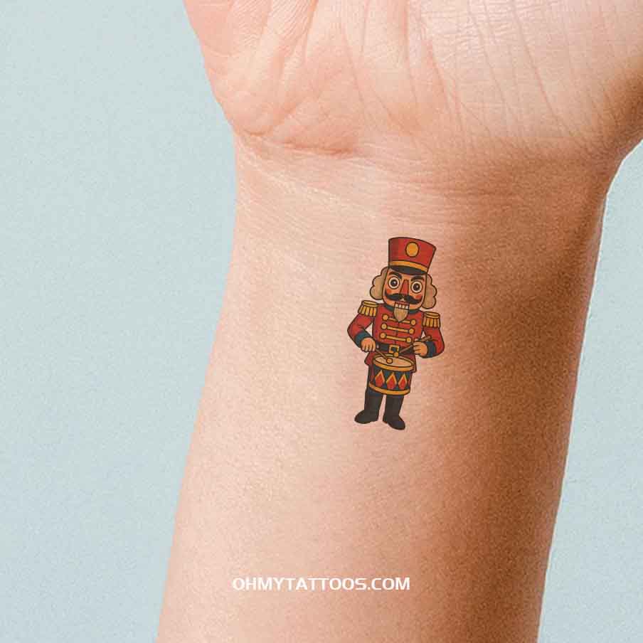 OHMYTATTOOS Nutcracker Soldier with Drum and Bold Facial Features Temporary Tattoo(Set of 3)