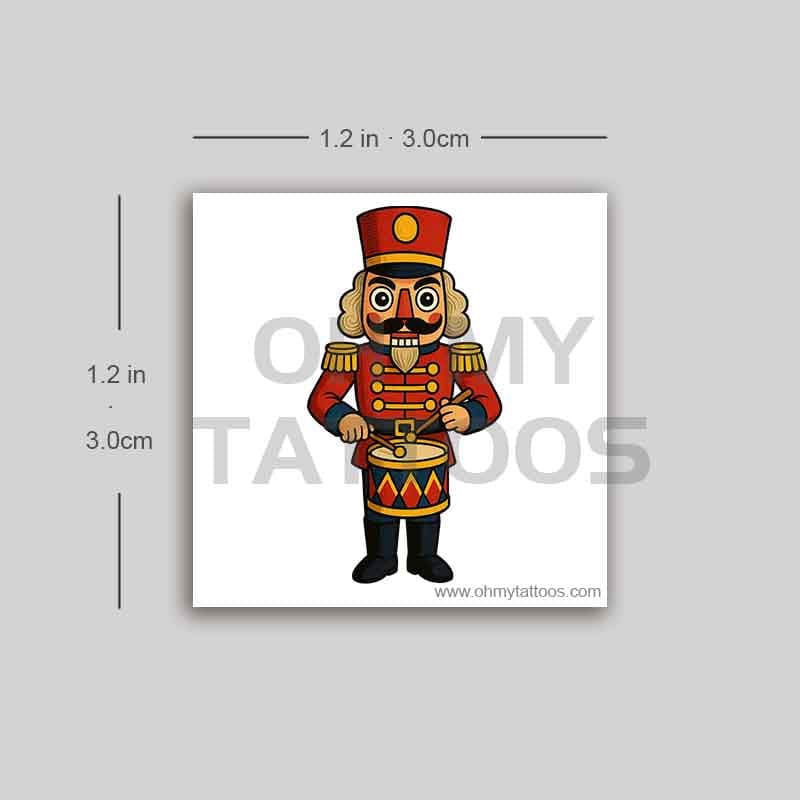 OHMYTATTOOS Nutcracker Soldier with Drum and Bold Facial Features Temporary Tattoo(Set of 3)